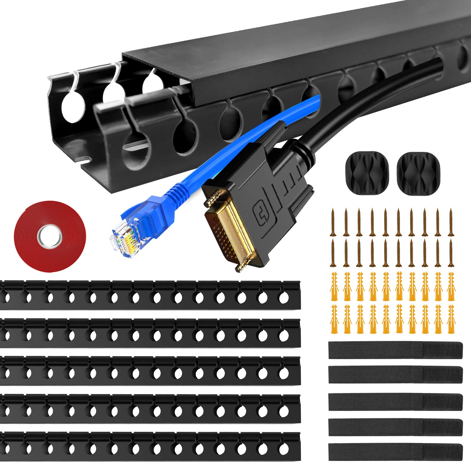 Jolof Store Cable Concealer Kit – 1.85M Open Slot Raceway Duct, Black