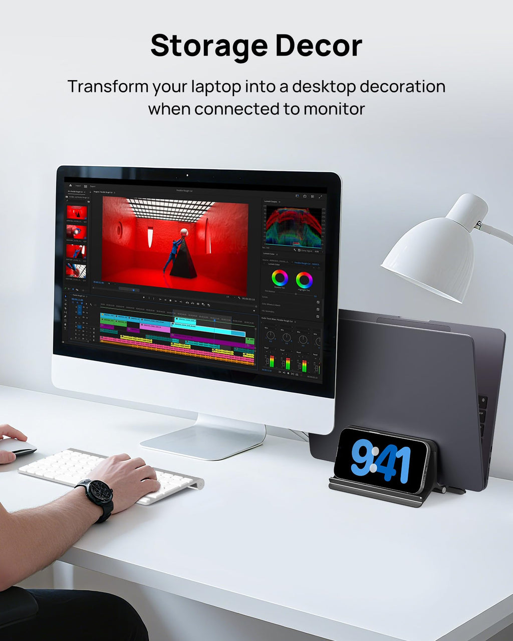 SODI Vertical Laptop Stand Holder for Desk, Automatic Adjustable Multi-Device Organizer, Aluminum Laptop Holder Vertical Compatible with MacBook Pro