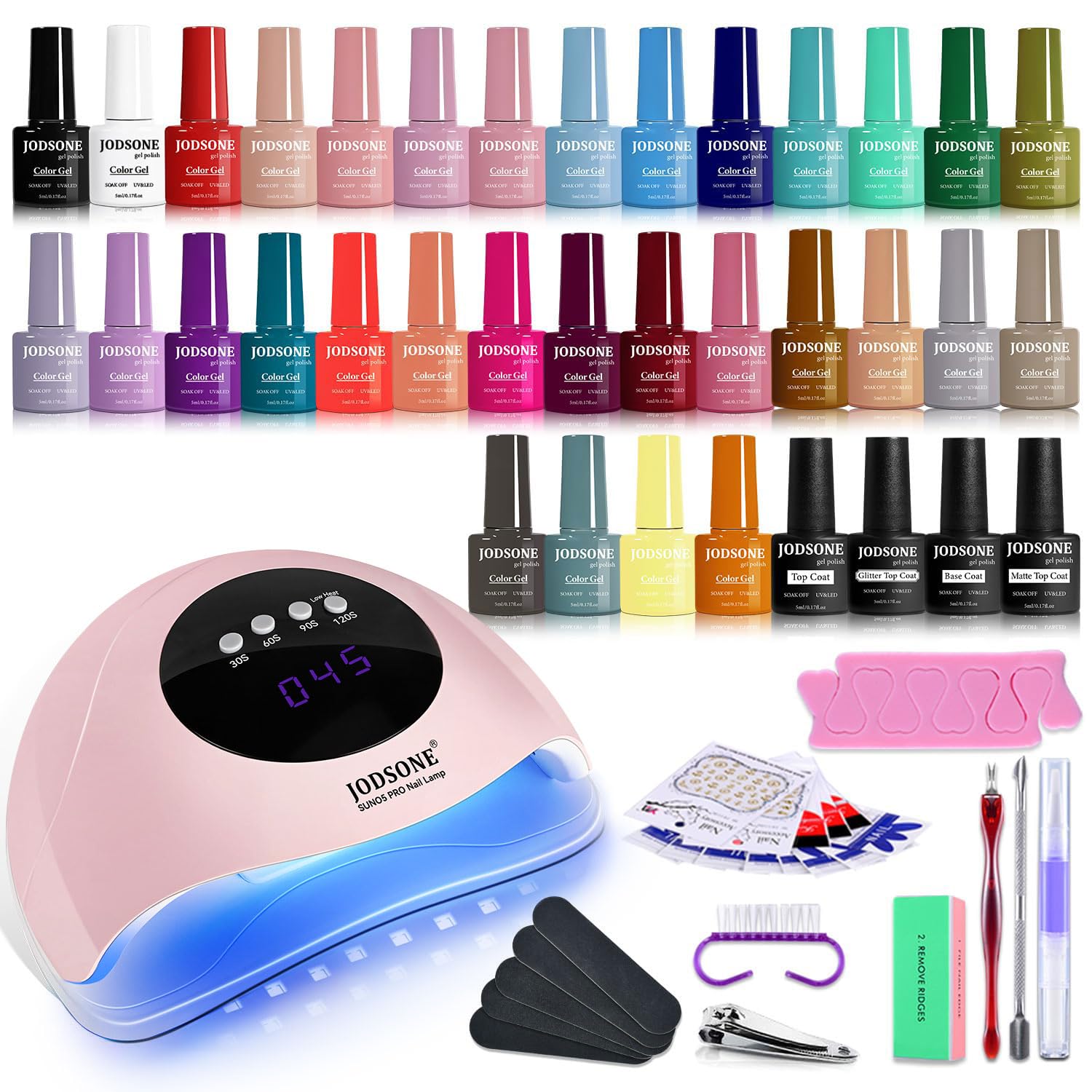 JODSONE 32 Color Gel Nail Polish Kit with UV Light & Top Base Coat