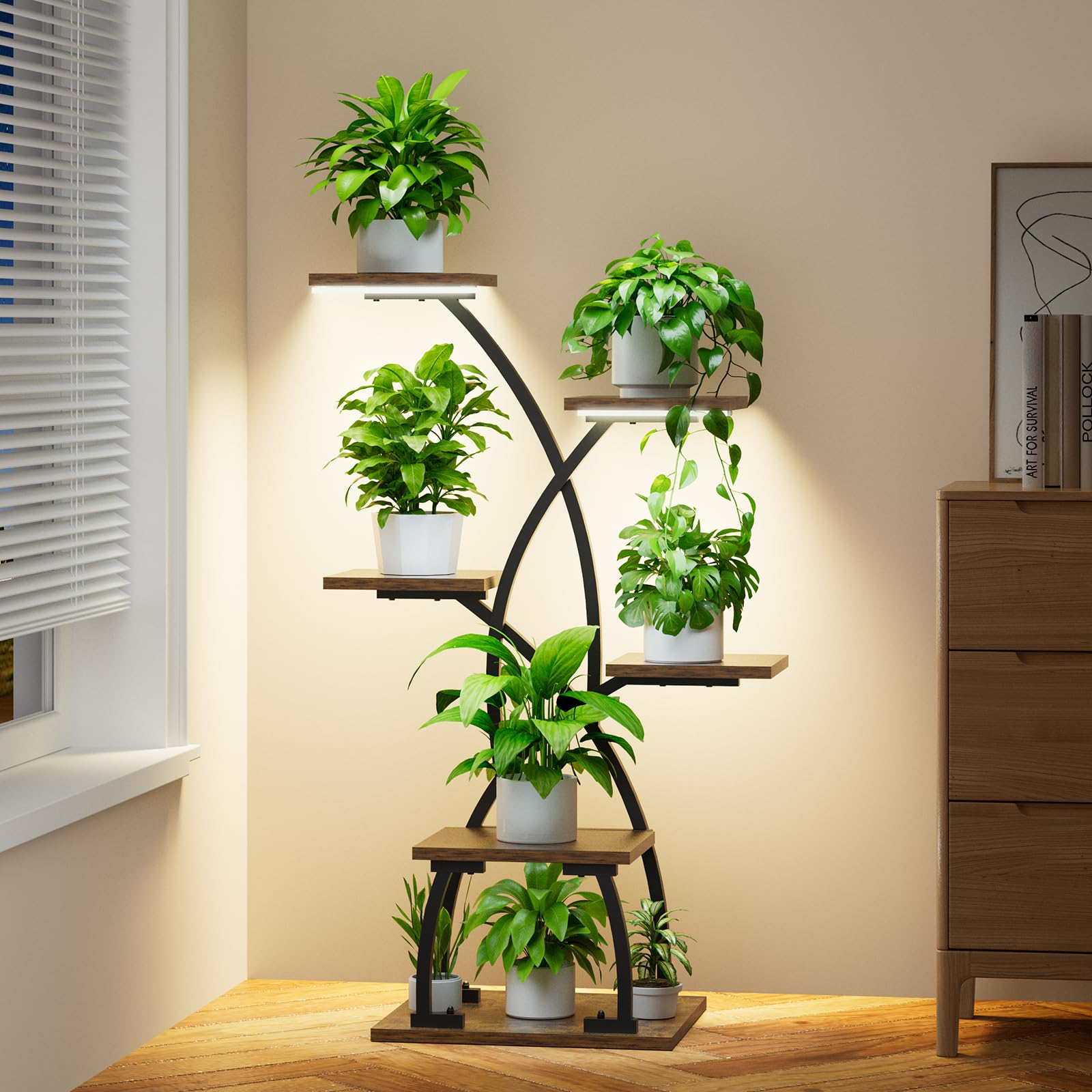6-Tier Indoor Plant Stand with Grow Lights | 36" Metal Shelf