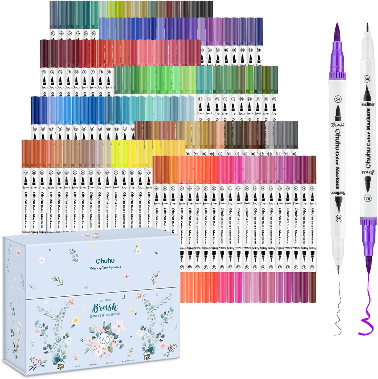 Ohuhu 160 Colours Dual Tip Markers | Fine & Brush Water-Based Art Pens