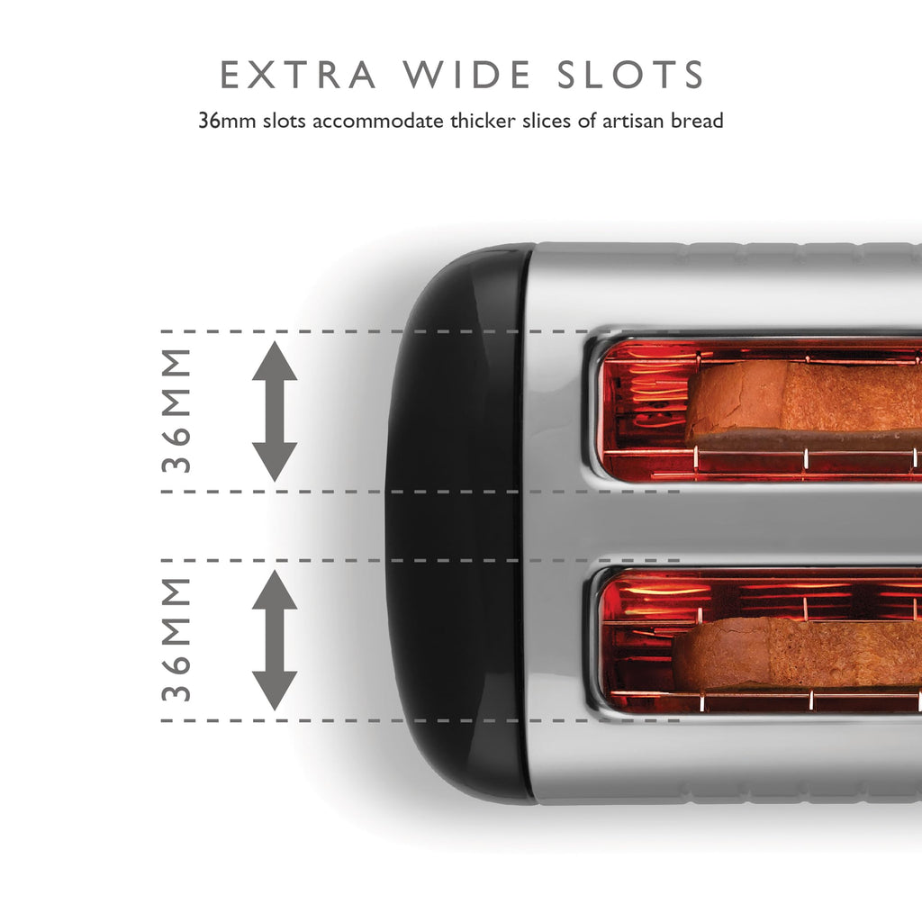 Dualit 2 Slice Lite Toaster | Polished with Black Trim | 36mm Wide Slots