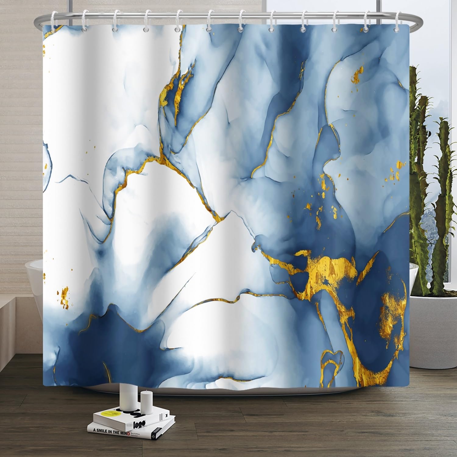 Blue and White Marble Shower Curtain – Waterproof Polyester