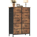CAIYUN 10-Drawer Fabric Chest of Drawers – Tall Storage Dresser with Wood Top