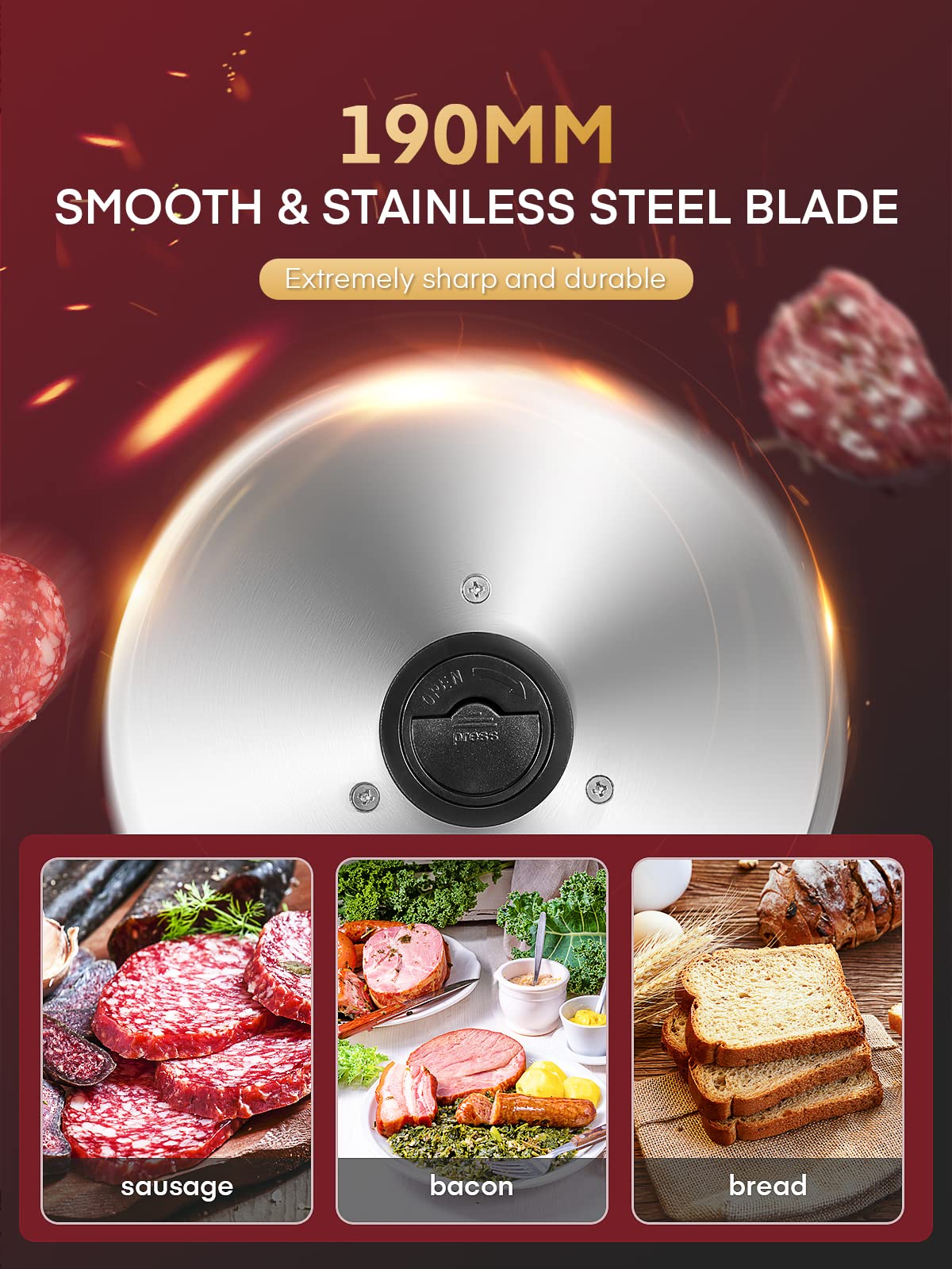 FOHERE 200W Electric Meat Slicer | 2 x 19cm Blades | 0-15mm Thickness