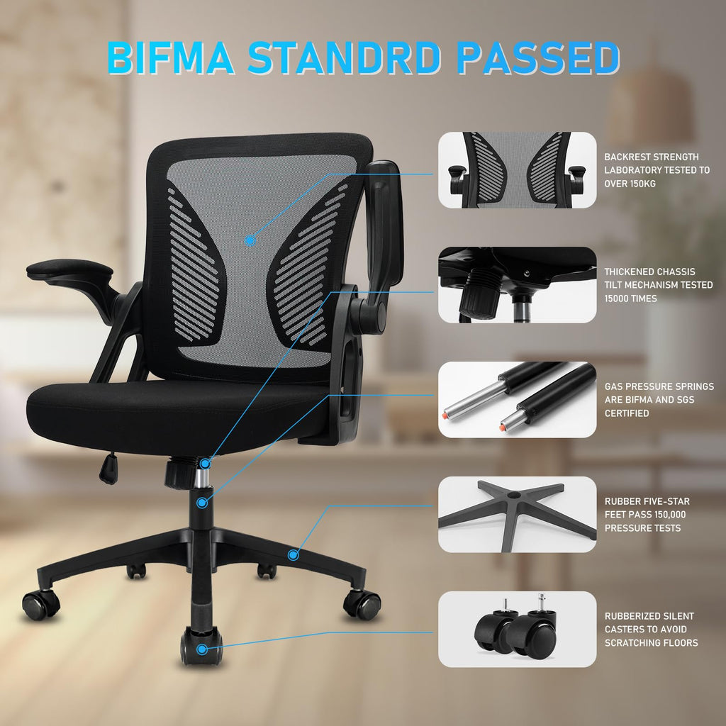 Durrafy Ergonomic Mesh Office Chair | Flip-up Arms & Lumbar Support