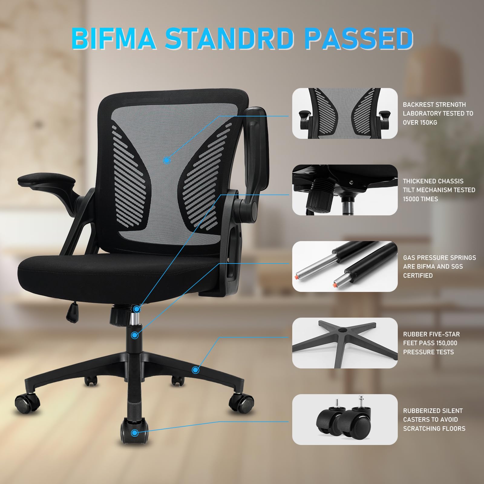Durrafy Ergonomic Mesh Office Chair | Flip-up Arms & Lumbar Support