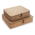 Seagrass Storage Box with Lids Rectangular Organization Wicker Shelf Baskets Natural Woven Stackable Set of 2 Large+Small