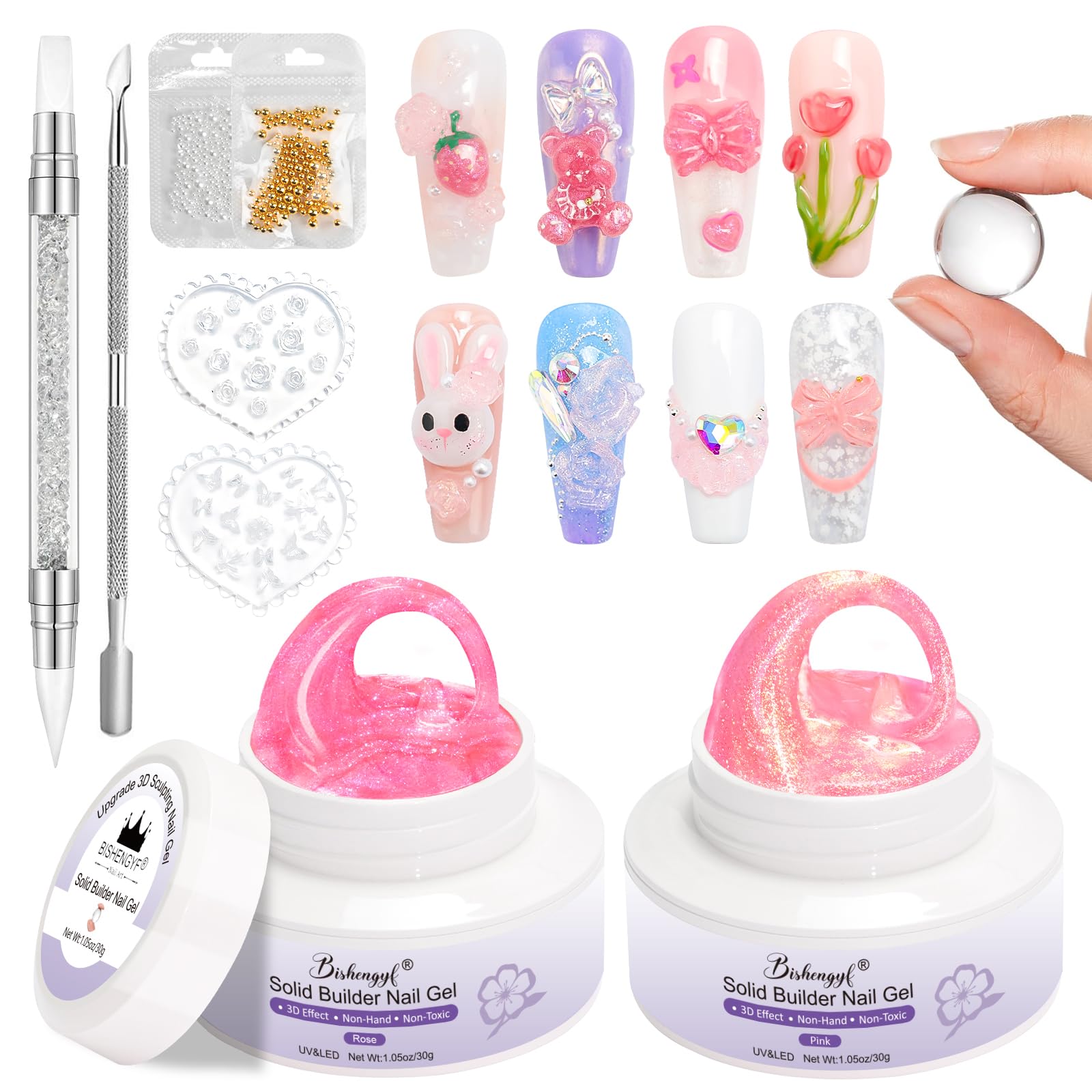 BISHENGYF 3D Sculpting Nail Gel Set – 2pcs Non-Sticky Solid Builder Gel