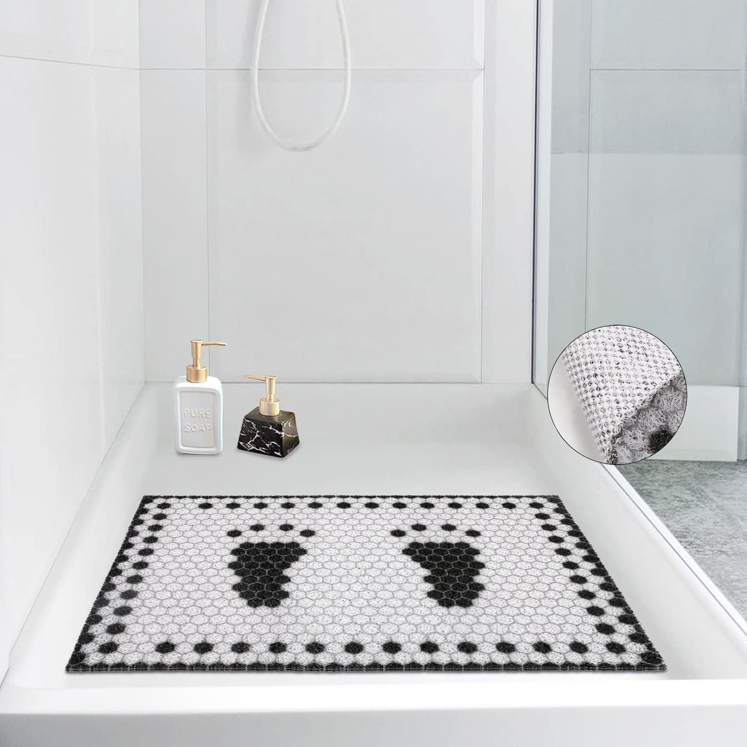 Loofah Shower Mat – Non-Slip Anti-Mould Bath Mat, Grey 60x40cm