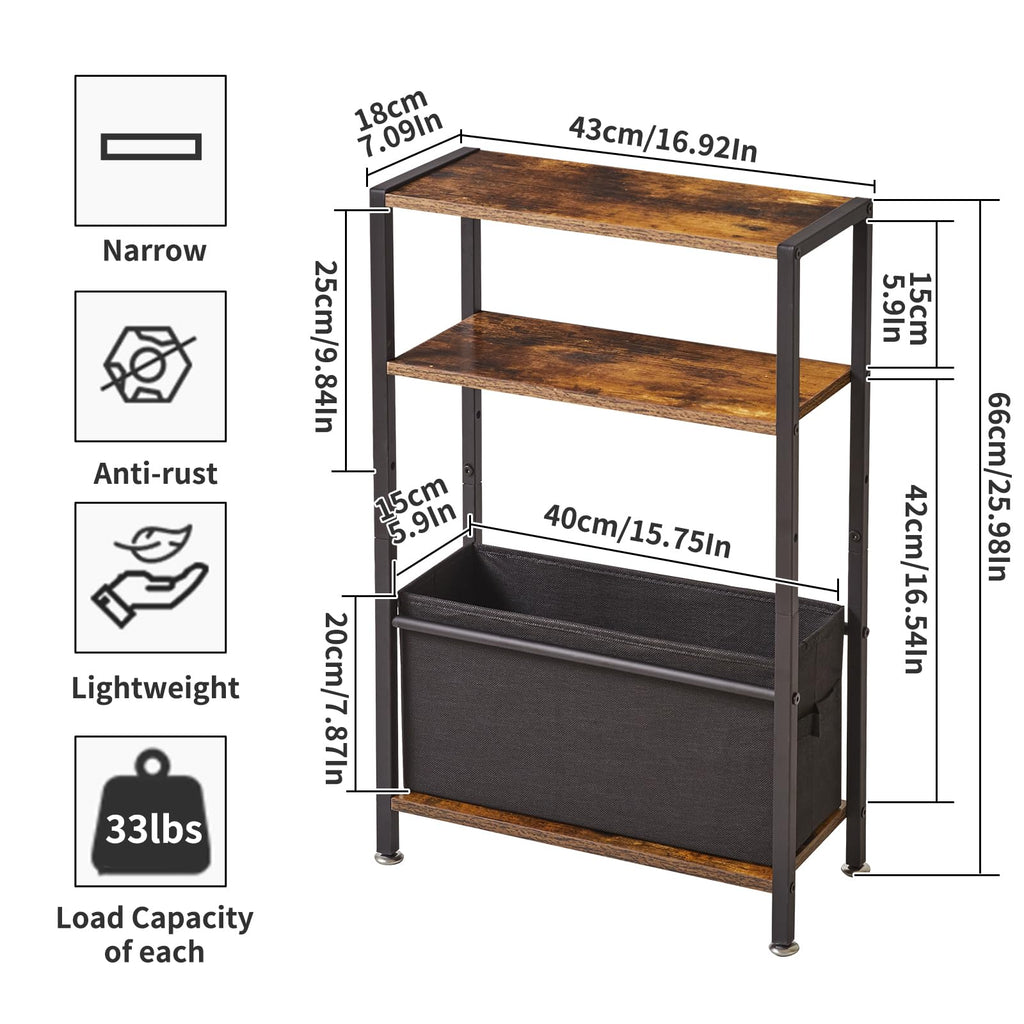 Aibiju Narrow Side Table – 3-Tier Slim End Table with Storage Basket