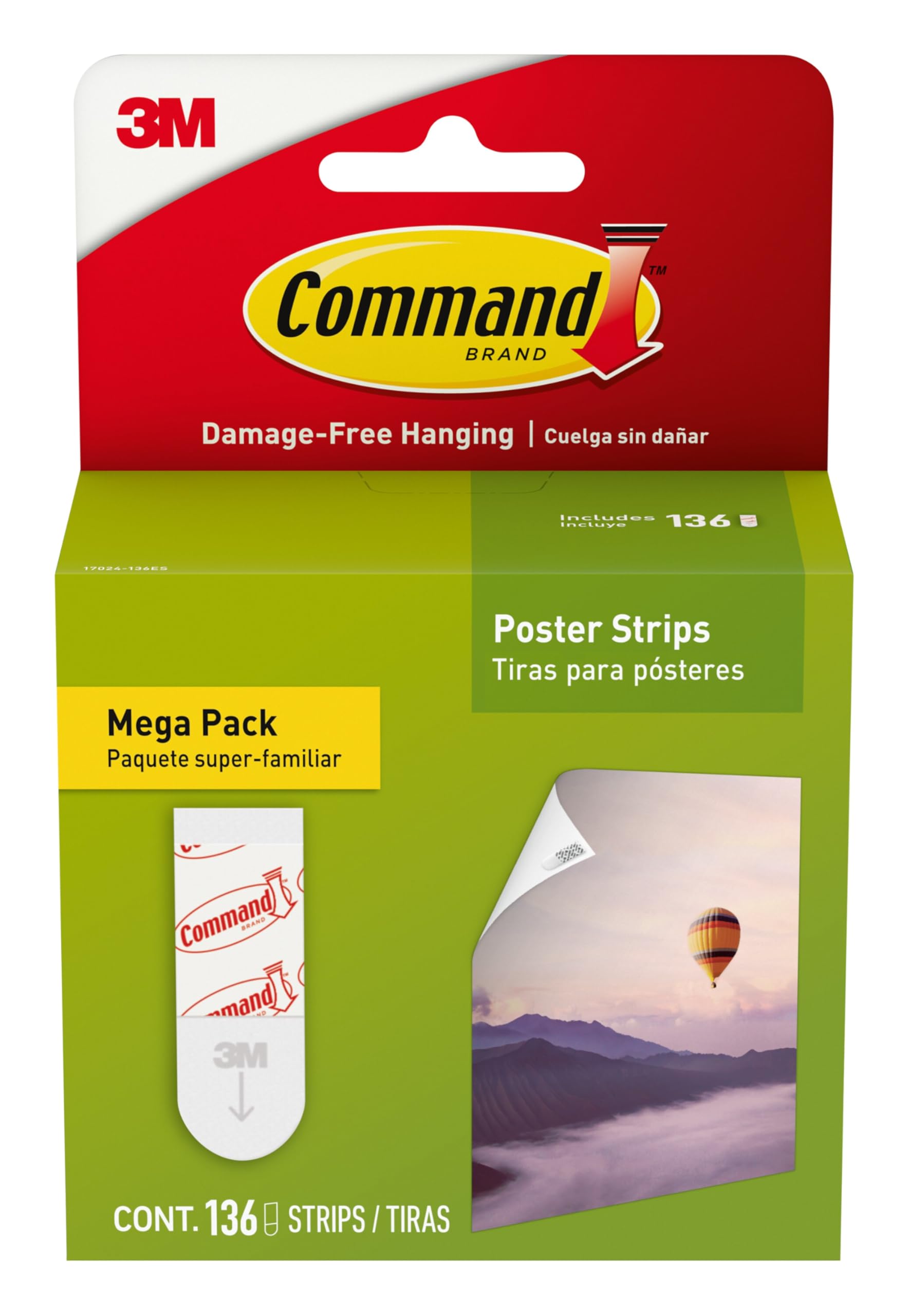 Command White Poster Hanging Strips, Damage-Free Adhesive, 136 Count
