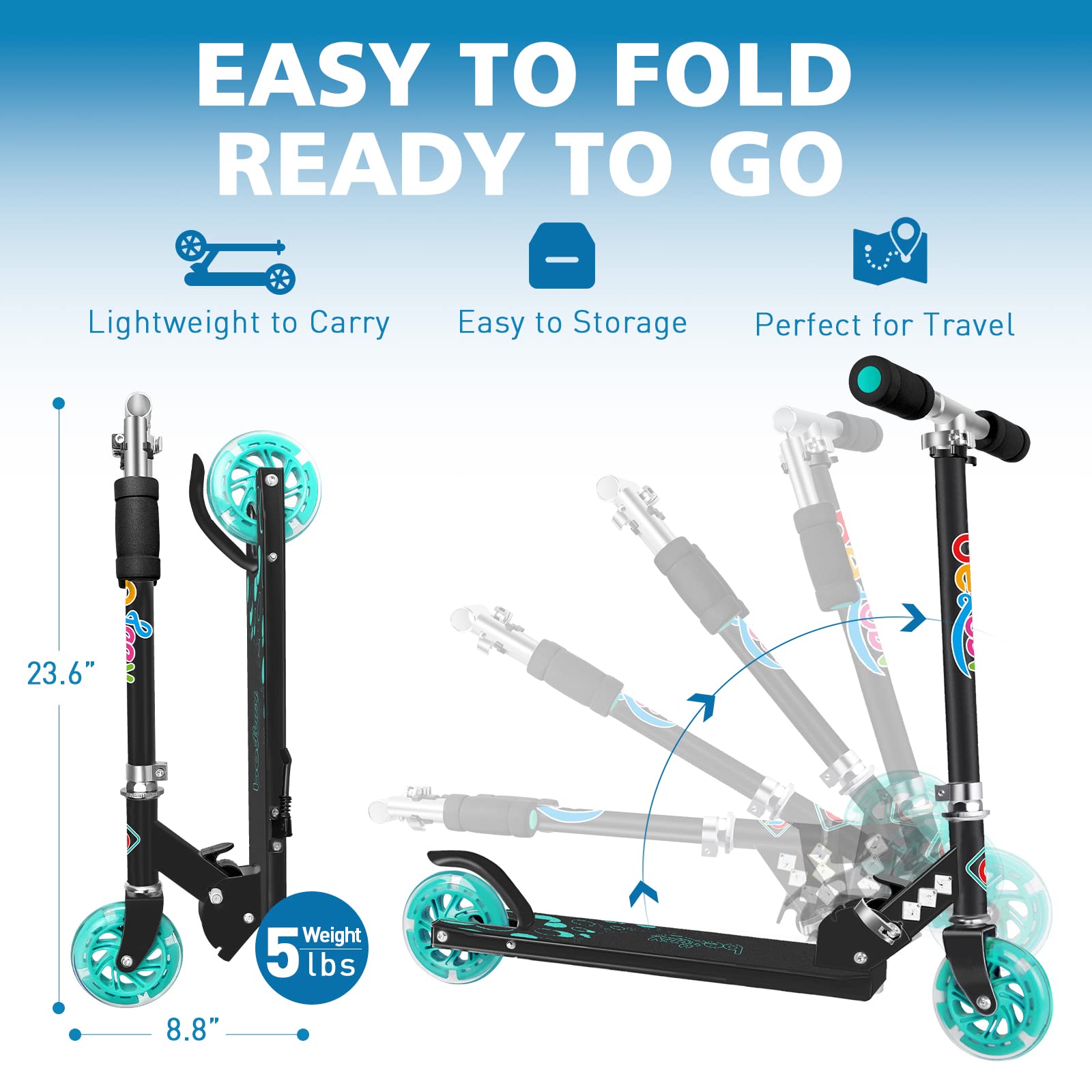 BELEEV V1 Kids Kick Scooter | Folding 2-Wheel Design with LED Light Up Wheels