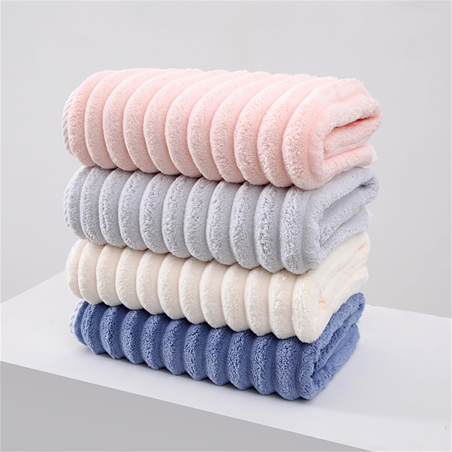 Jolof Store 8-Piece Microfiber Ribbed Bath Towel Set – Pink