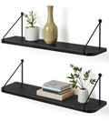 Afuly 24 Inch Black Floating Shelves | Modern MDF Wall Storage - Set of 2