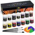Magicfly Permanent Fabric Paint Set - 14 Washable Textile Colors & 3 Brushes