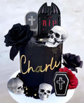 JeVenis Black and Red Gothic Rose Cake Toppers - RIP Birthday Decorations