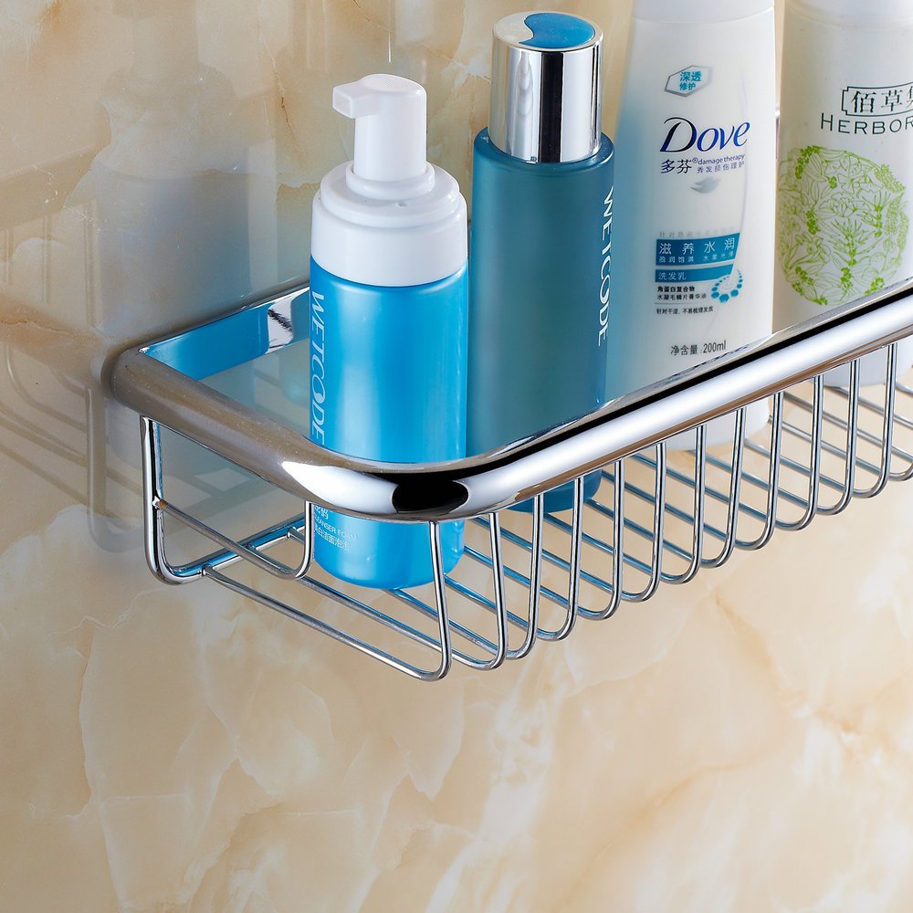 Beelee 17.72 Inch Brass Bathroom Shower Caddy | Polished Chrome Shelf