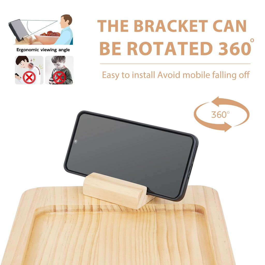 Natural Pine Sofa Armrest Tray,Drink Holder Arm with 360° Rotating Phone Stand. Holds Cups, Phones, Snacks, etc. Foldable & Clip-on Design - image 3