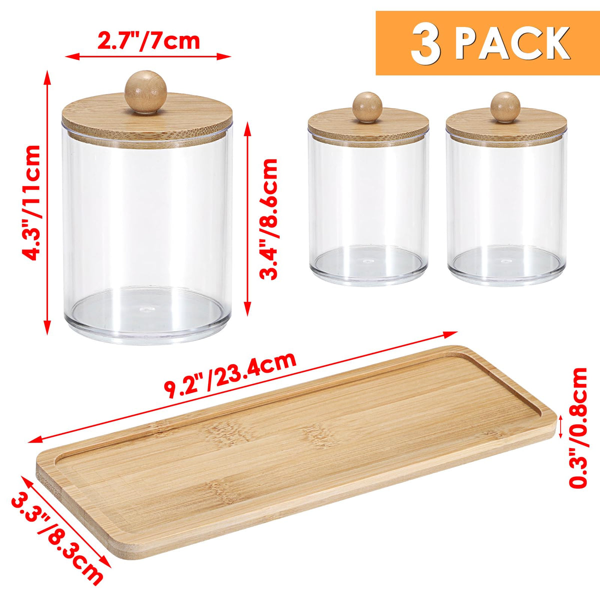 SUMTree 3 PCS Qtip Cotton Ball Holders Qtip Dispenser with Lid and Tray - image 2