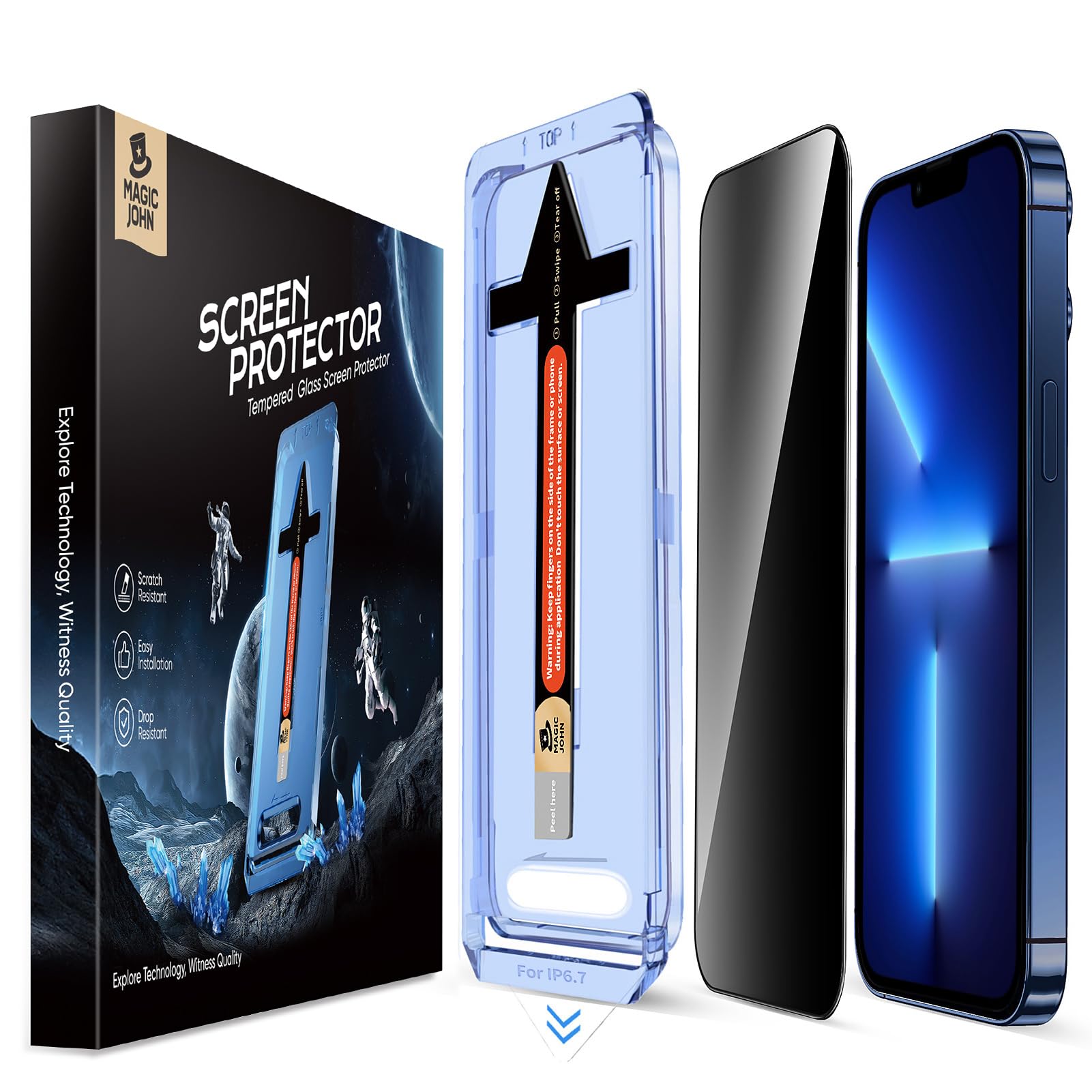 MAGIC JOHN Privacy Glass Screen Protector for iPhone 13 Pro Max – 2 Pack