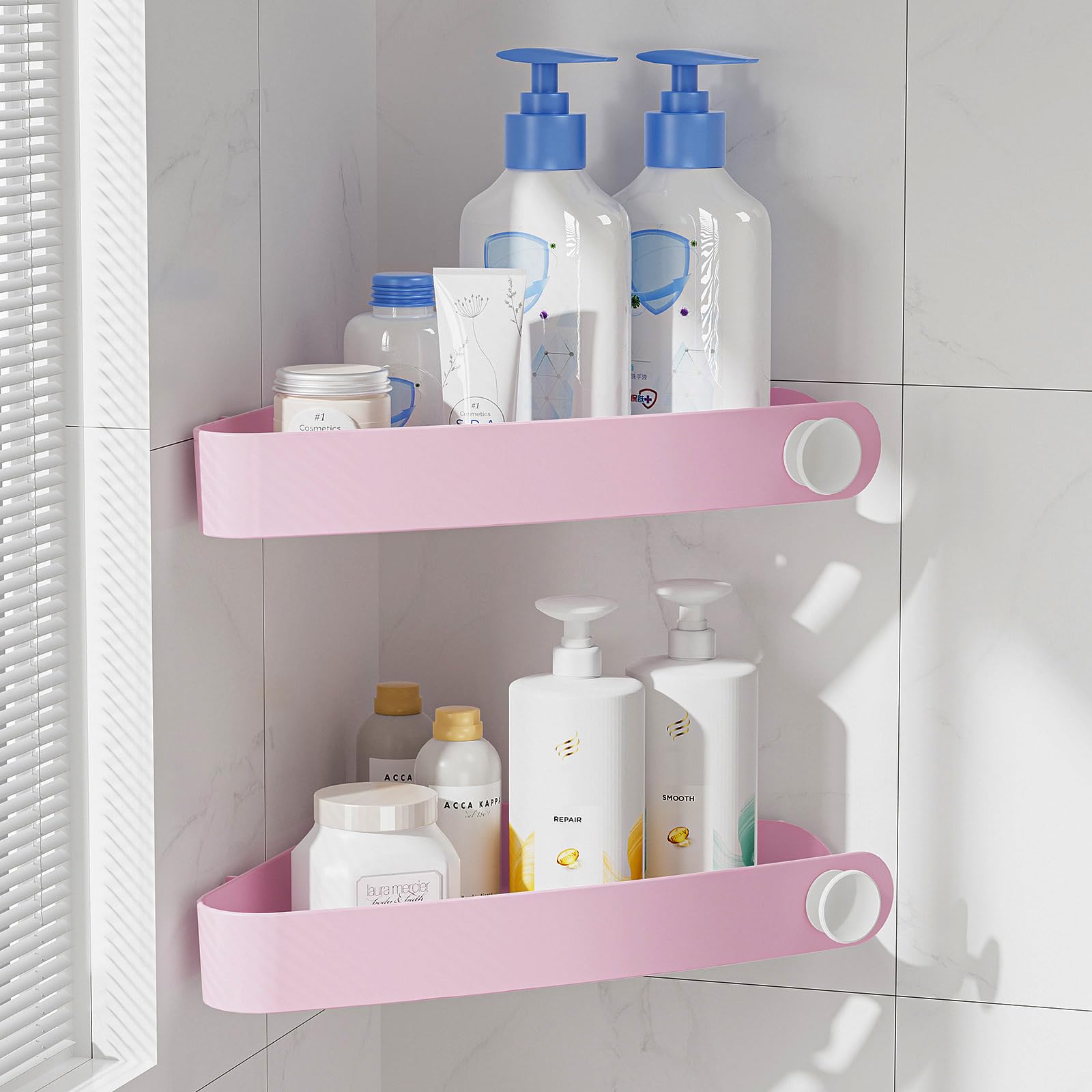 Sotfamily Corner Shower Caddy | 2-Pack No-Drill Adhesive Shelves - Pink
