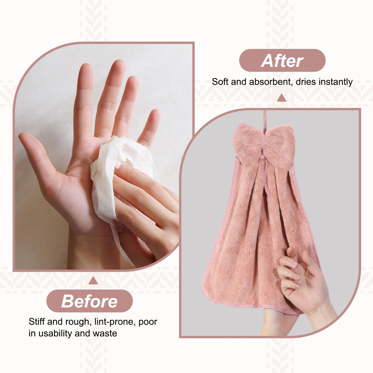 sourcing map 2Pcs Bow Hand Towels with Hanging Loop, 14.2" x 12.2" Soft Coral Fleece Microfiber Bowknot Hanging Hand Dry Towels Quick Dry and - image 5