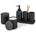 zccz 6-Piece Black Bathroom Accessory Set – Modern Stone Textured Resin