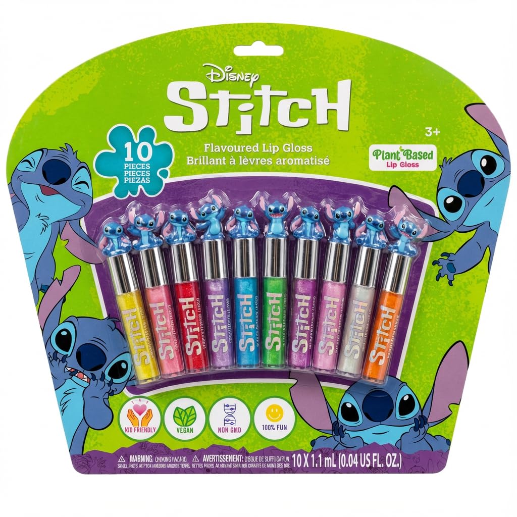 Stitch 10-Piece Plant-Based Lip Gloss Set for Girls – Non-Toxic Makeup