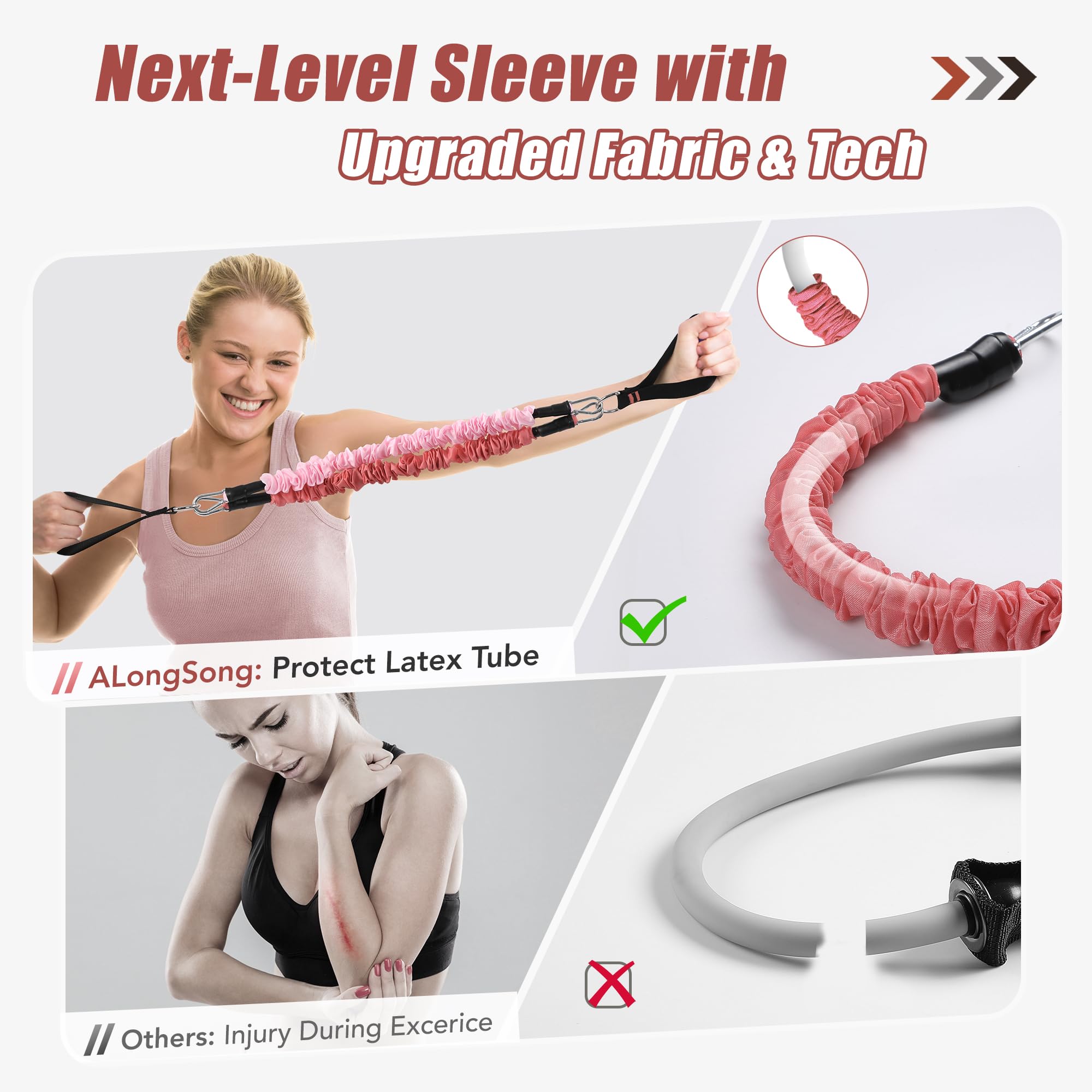 ALongSong Pilates Bar Reformer with 6 Resistance Bands - Coral Pink