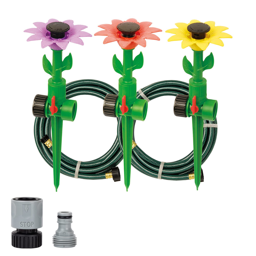 Melnor Daisy Adjustable Spike Sprinkler Kit with Hoses – 1,800 Sq. Ft.
