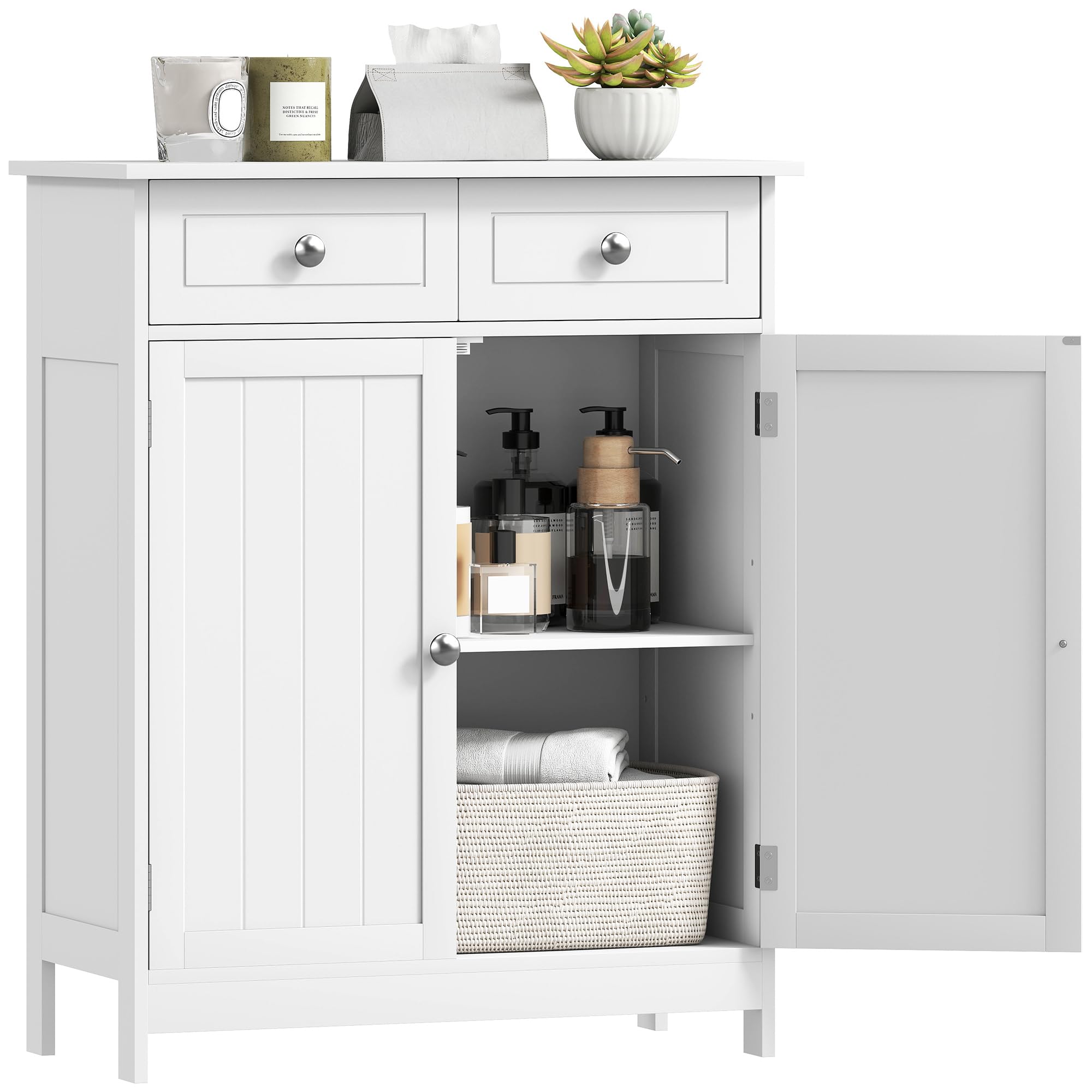 kleankin Freestanding Bathroom Storage Cabinet with 2 Drawers - White