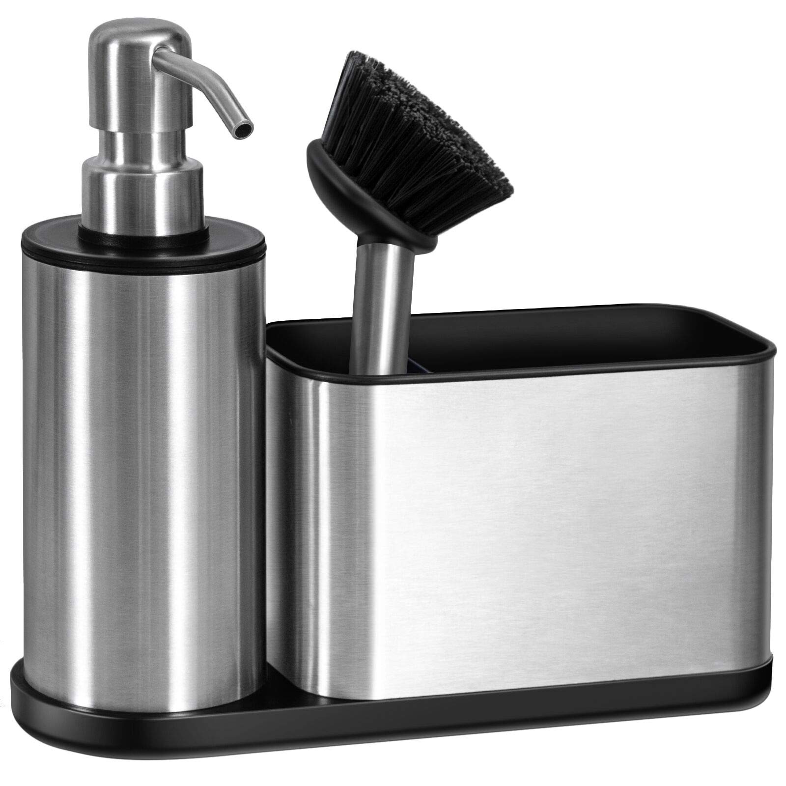 Oriware Stainless Steel Kitchen Sink Caddy with Soap Dispenser & Brush
