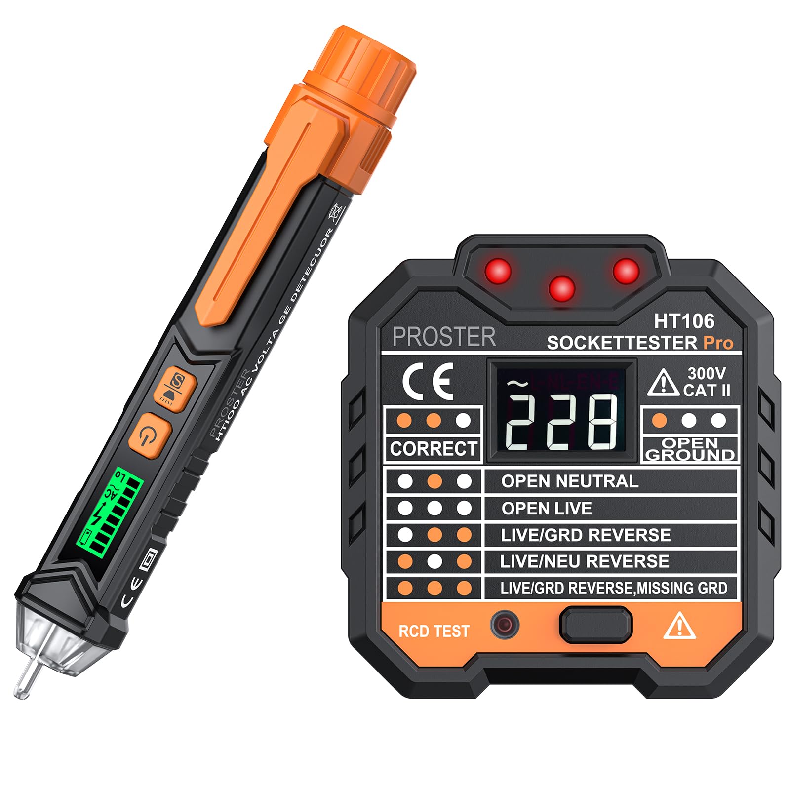 Proster Non-Contact Voltage Detector Pen and Outlet Socket Tester Kit
