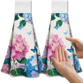 CUTHOLLOW Pink Hydrangea Hanging Kitchen Towels | Microfiber Set of 2