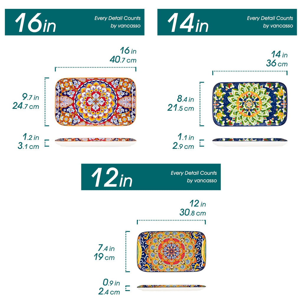 vancasso SIMI02 Porcelain Serving Platter Set | 3-Piece Rectangle Dishes