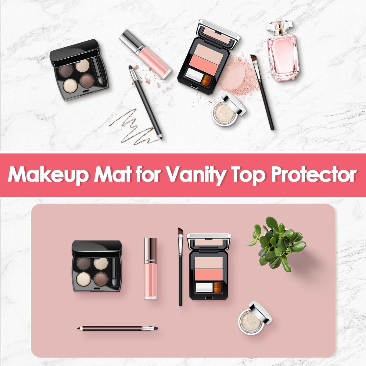 Dressing Table Mat Protector for Makeup Vanity, 60x30cm, Pink and Silver - image 3