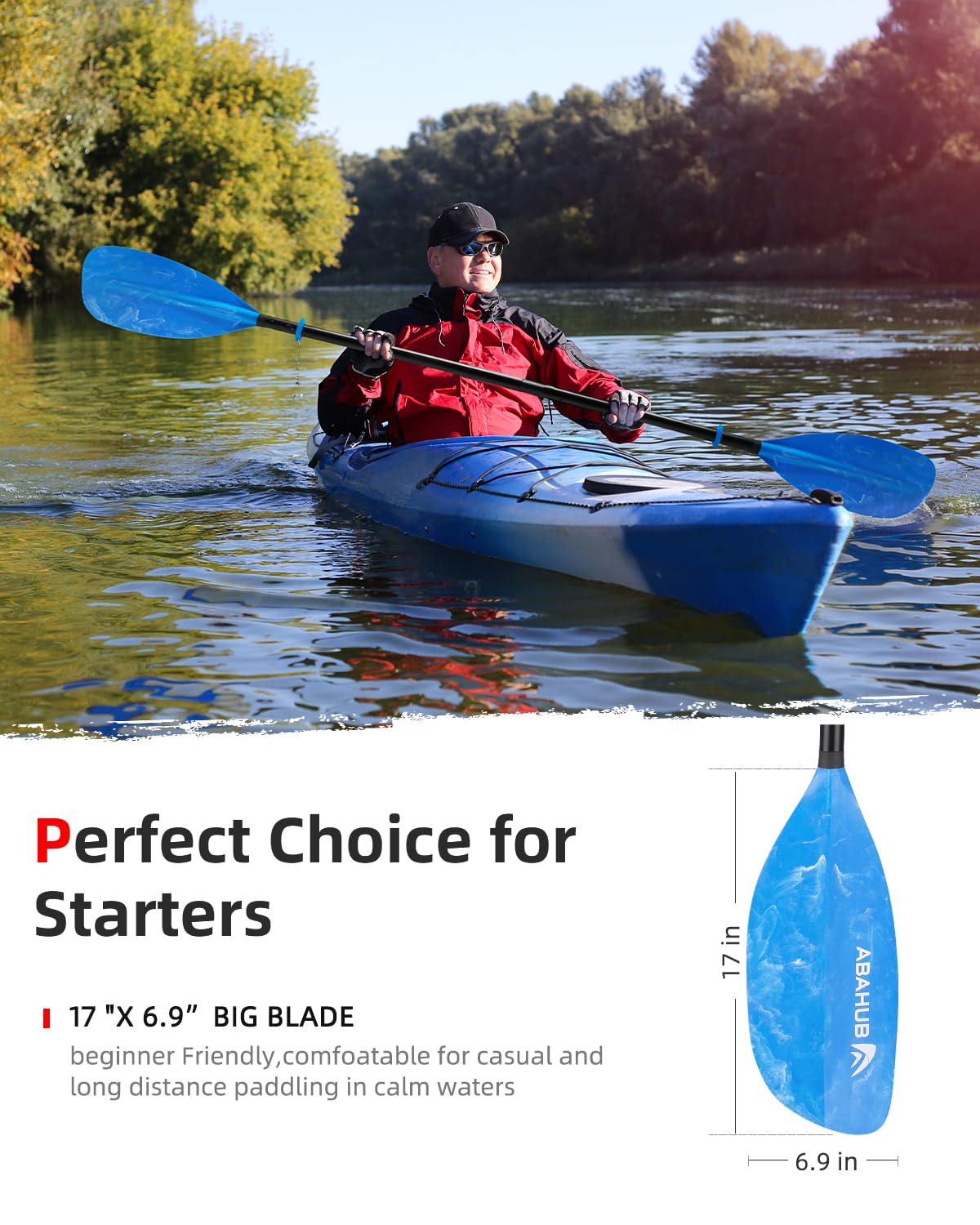 Abahub Adjustable Kayak Paddle | 210-230cm Aluminum Floating Oar - Blue