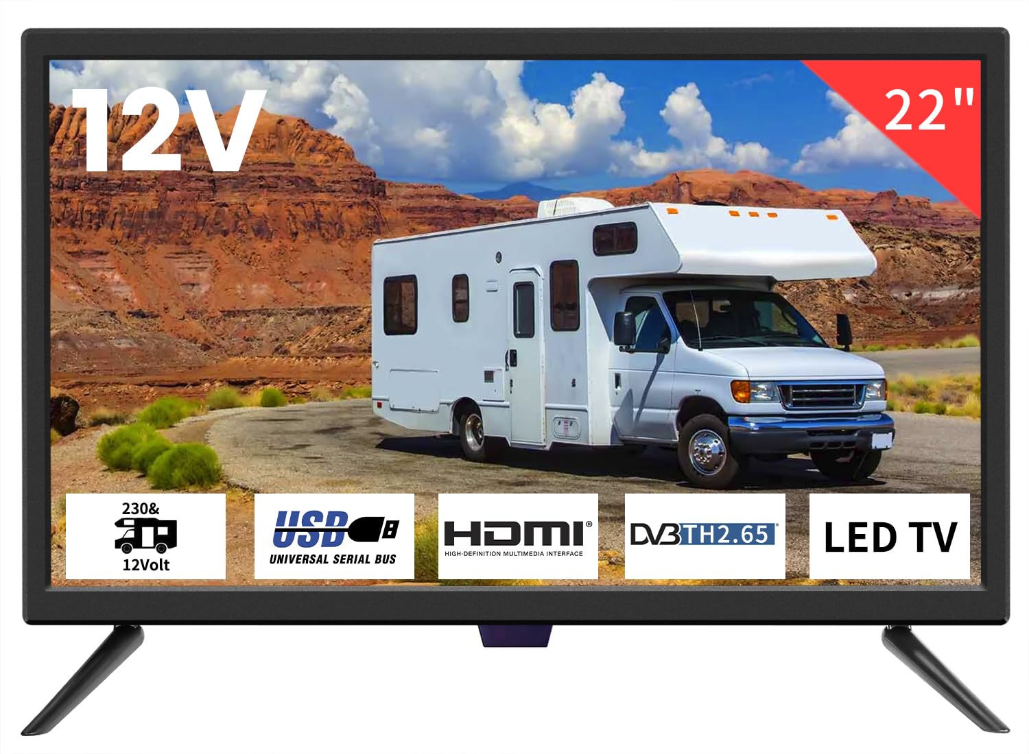 ZOSHING 22 Inch HD 1080P Small TV | 12V Television with Freeview