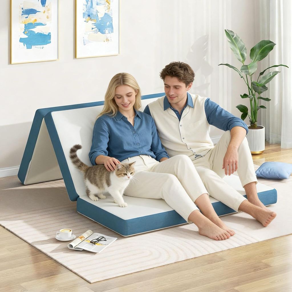 Folding Mattress Double, 4 Inch Tri-fold Floor Mattress 190x135x10cm