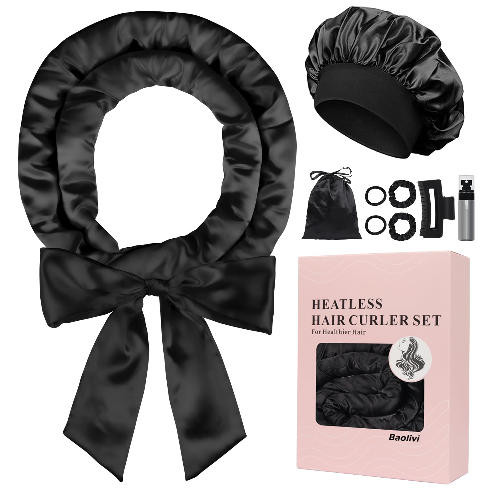 Baolivi Satin Heatless Hair Curlers | 70" Overnight Headband 9-Piece Set