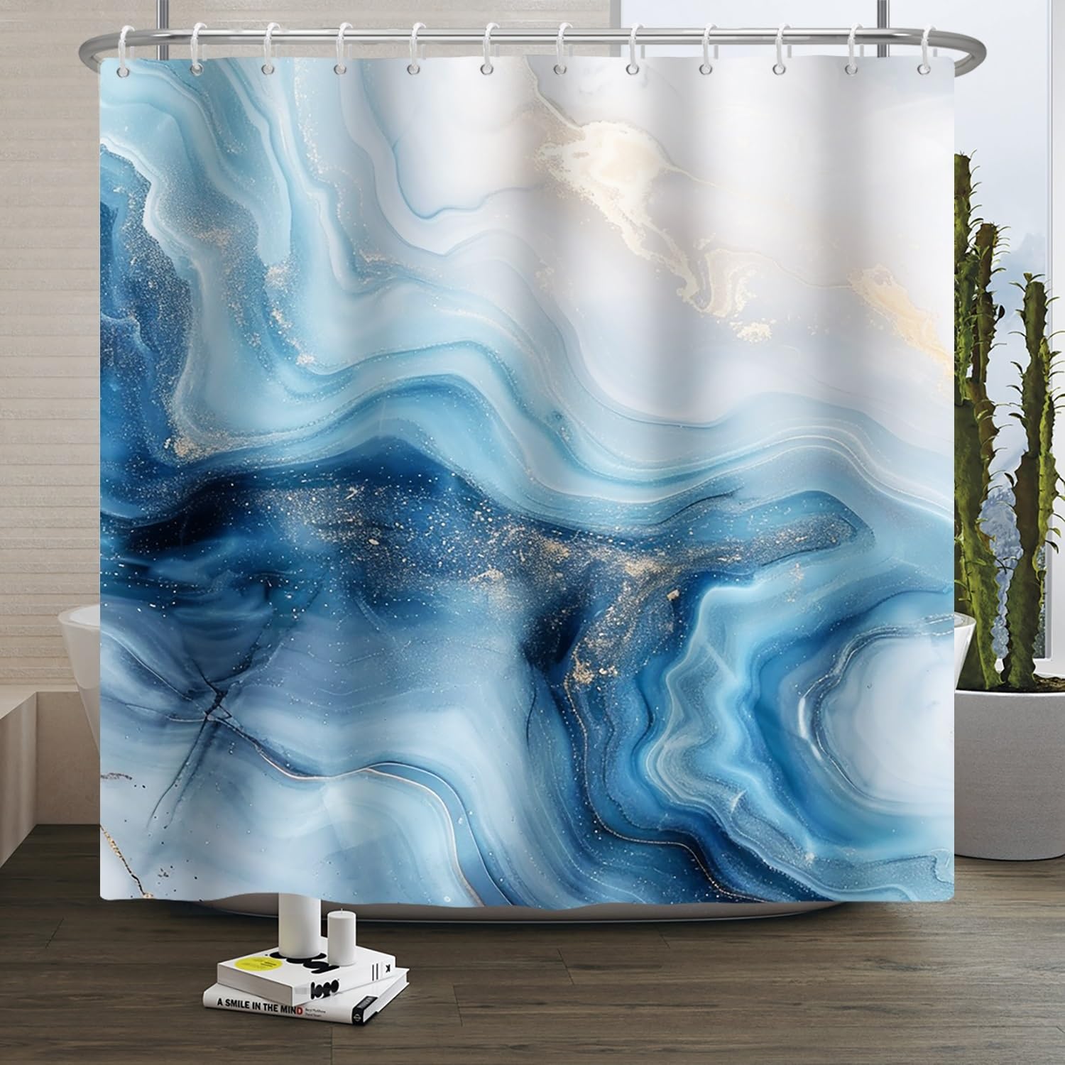 Xiaoterna Blue Marble Shower Curtain | Modern Abstract Polyester Fabric