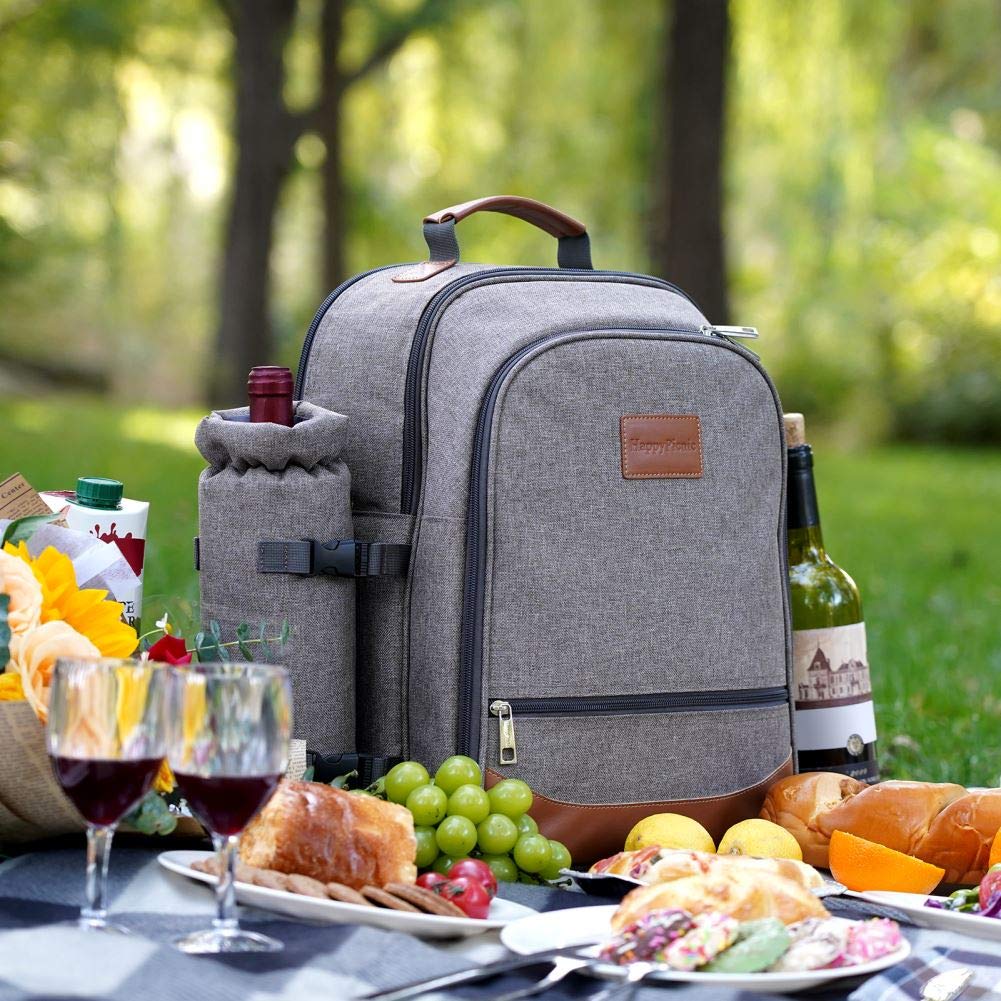 HappyPicnic 4-Person Insulated Picnic Backpack with Waterproof Blanket