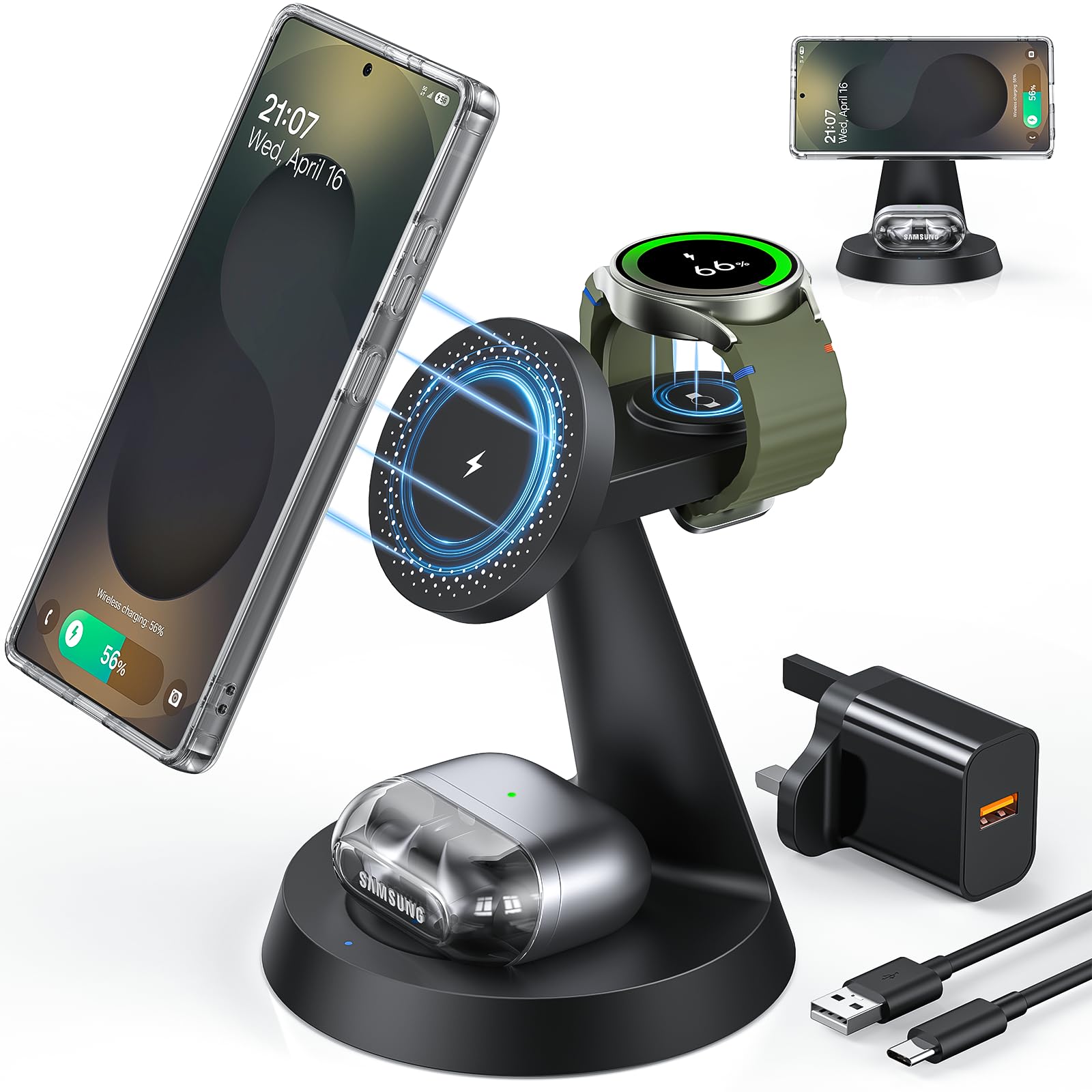 3-in-1 Magnetic Wireless Charging Station for Samsung Galaxy