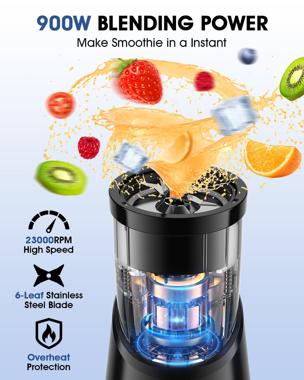 TENKER 900W Personal Smoothie Maker – Portable Mini Blender with Grinder