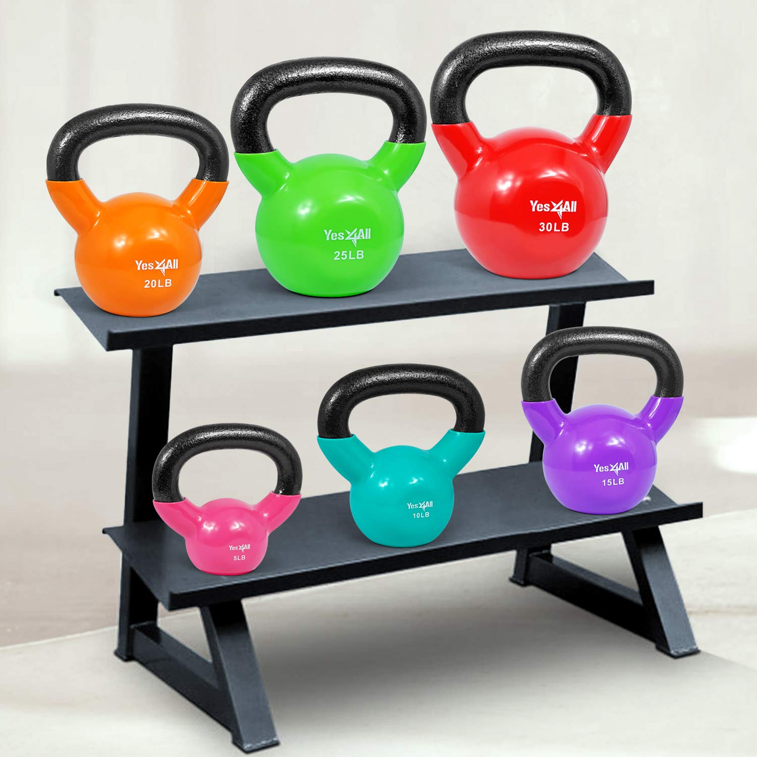 Yes4All Vinyl Coated Cast Iron Kettlebell Set | 4.5kg & 6.8kg Weights