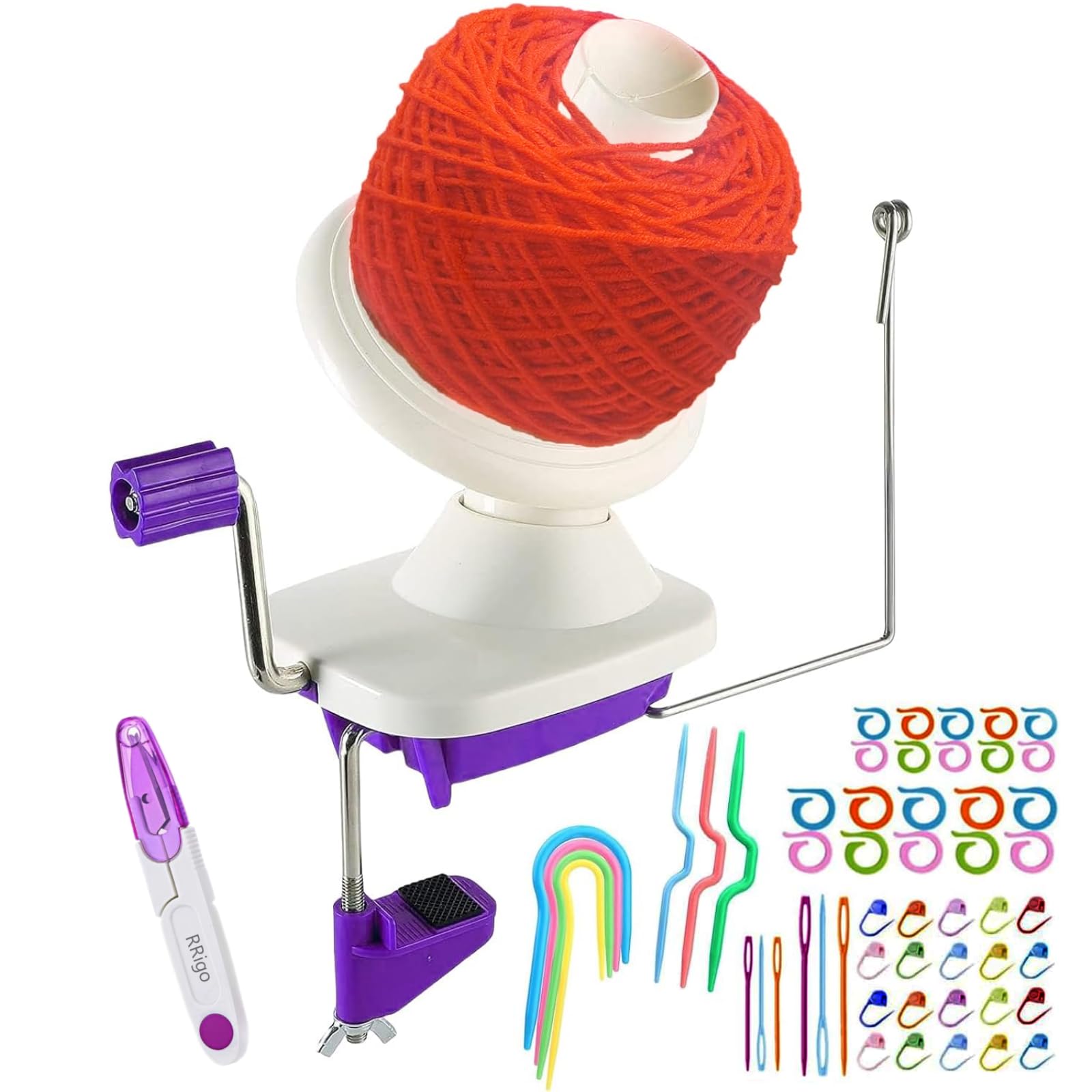 Jolof Store Yarn Ball Winder - Purple Knitting Tool with 53 Stitch Markers