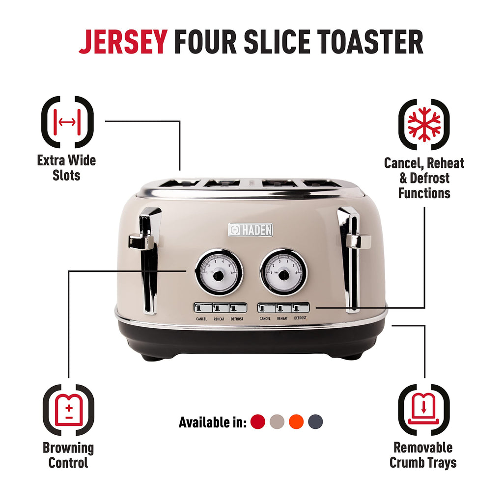 Haden Jersey 4 Slice Retro Toaster – Putty Stainless Steel Housing