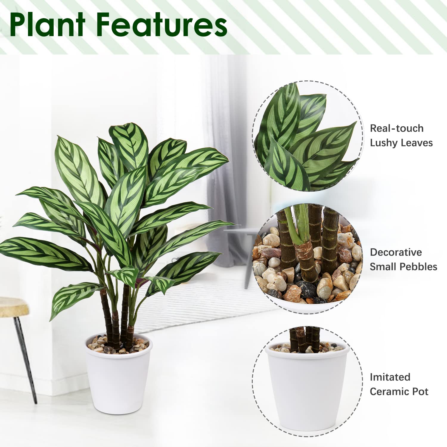 Briful 24.8" Artificial Calathea Majestica Exotica Plant in Ceramic Pot