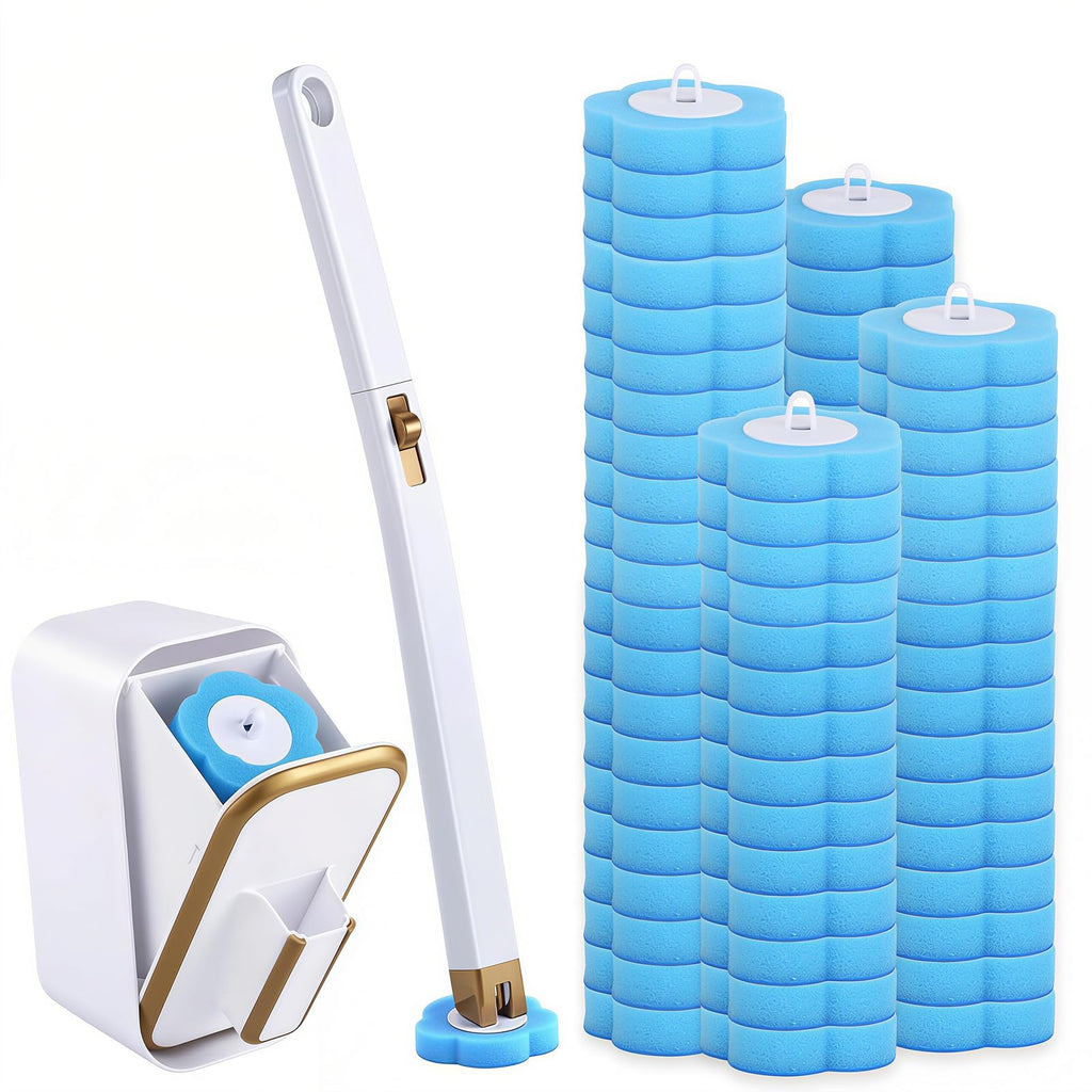 Kisizity Disposable Toilet Brush with 60 Refills, Blue Toilet Wand Kit - image 1